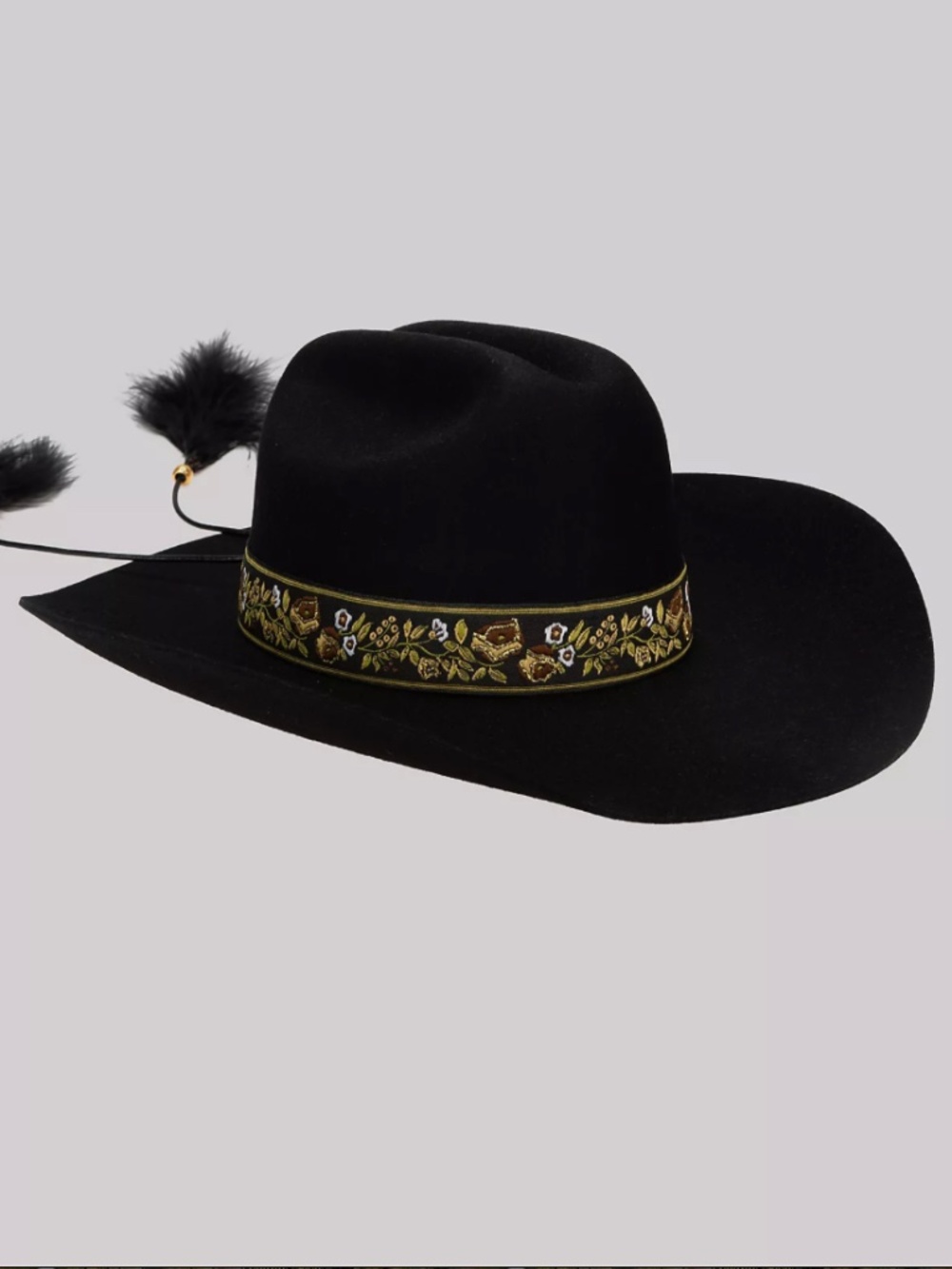 Wrangler's Black Wool Felt Embroidered Band Cowboy Hat
